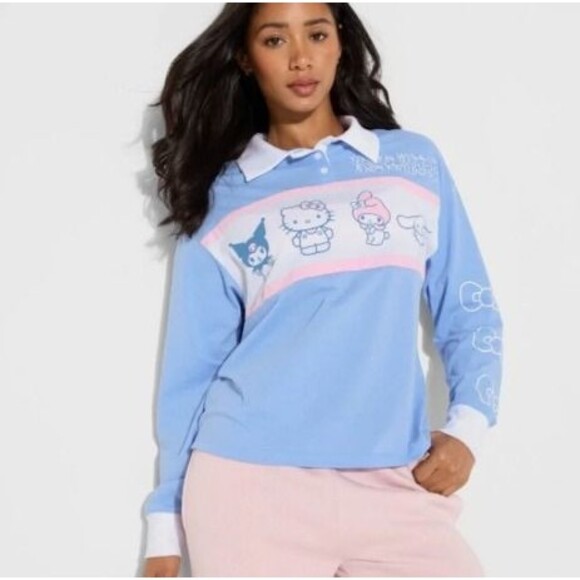 Sanrio Tops - Hello Kitty & Friends Polo Graphic T-Shirt Blue Pink Girl's Large Women's Small